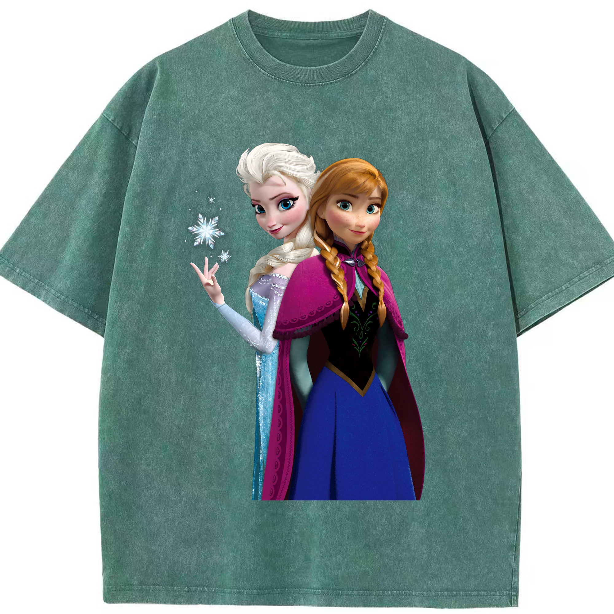 （画像用） アナと雪の女王 アンナ エルサ Frozen Anna Elsa 綿100% ヴィンテージ風 半袖Tシャツ（フロントプリント）